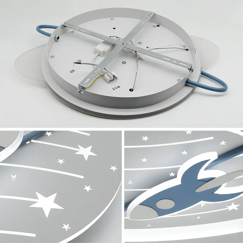 Rocket in Space Ceiling Light for Kids Room