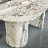 Luxury White Polished Finish Marble Dining Table Set