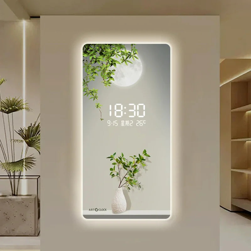 Horloge murale électronique numérique à brancher avec motif de plante verte