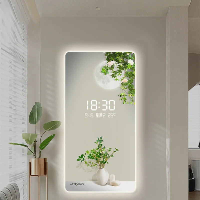 Horloge murale électronique numérique à brancher avec motif de plante verte