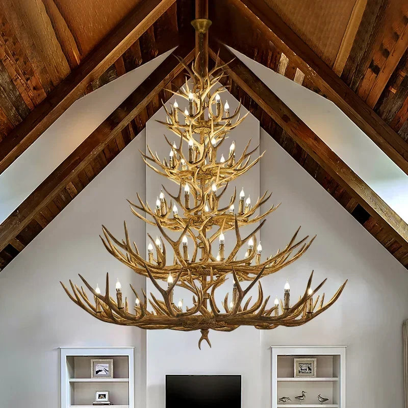 Lustre en bois de cerf - Style cottage