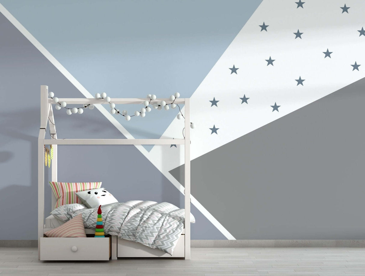 Abstract Blue Stars - Kids Nursery Wallpaper Mural-ChandeliersDecor.com