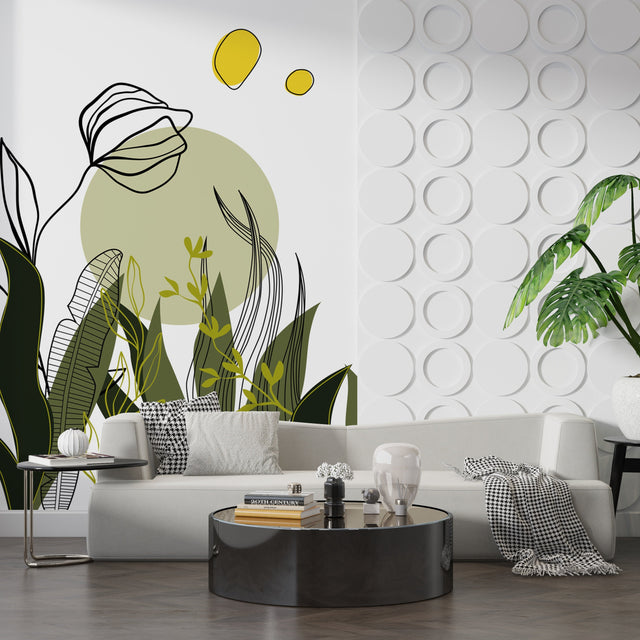 Abstract Green Leaf Wallpaper Mural - Transform Your Space-ChandeliersDecor