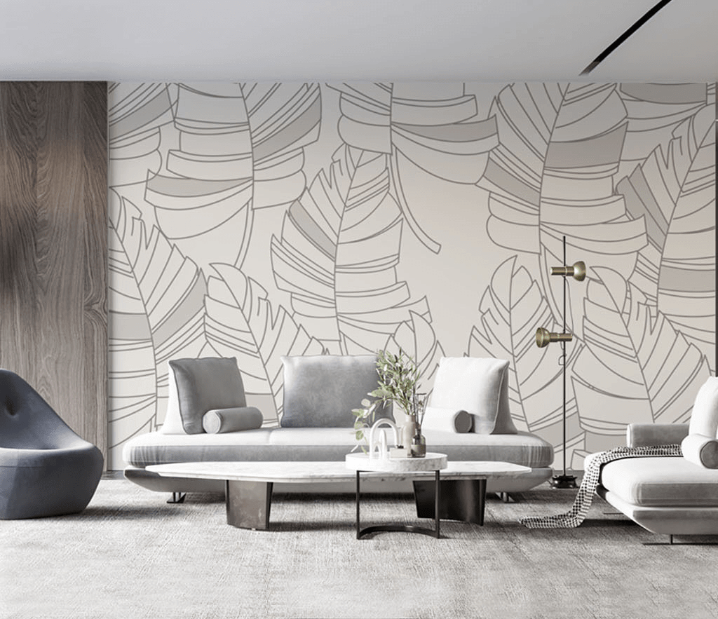 Abstract Lines Design - Leaves Wallpaper Murals-ChandeliersDecor.com