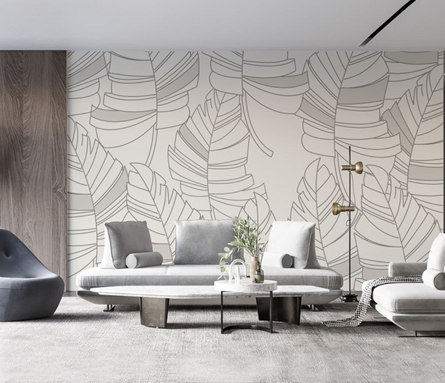 Abstract Lines Design - Leaves Wallpaper Murals-ChandeliersDecor