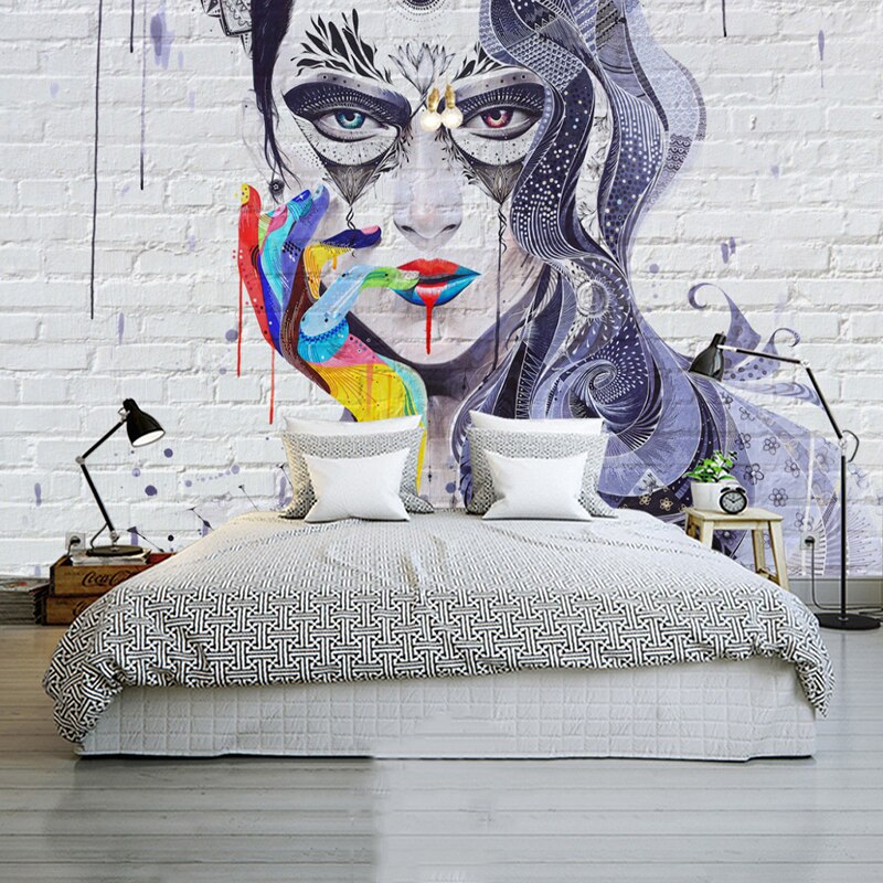 Abstract Masked Girl Cover Girl Wallpaper for Home Wall Decor-ChandeliersDecor