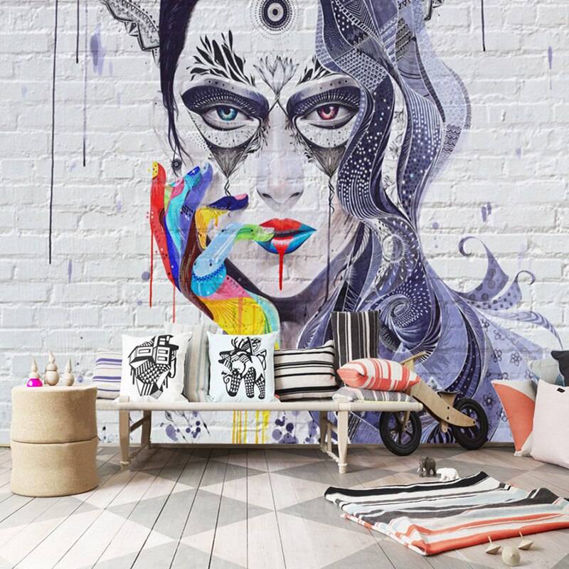 Abstract Masked Girl Cover Girl Wallpaper for Home Wall Decor-ChandeliersDecor