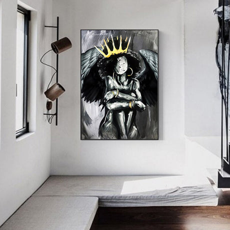 Africa Angel Queen Black Girl Canvas Wall Art-ChandeliersDecor