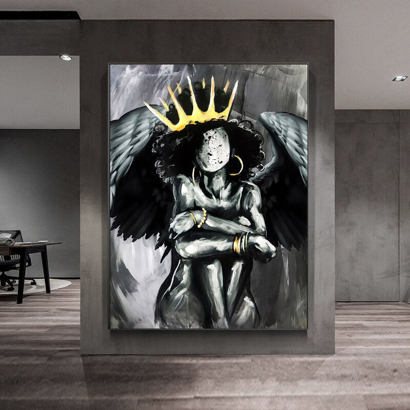 Africa Angel Queen Black Girl Canvas Wall Art-ChandeliersDecor