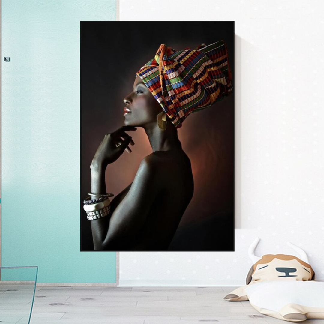 Afro Girl Crowned Flower Canvas Wall Art-ChandeliersDecor