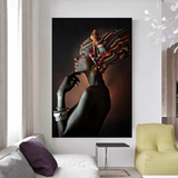 Afro Girl Crowned Flower Canvas Wall Art-ChandeliersDecor