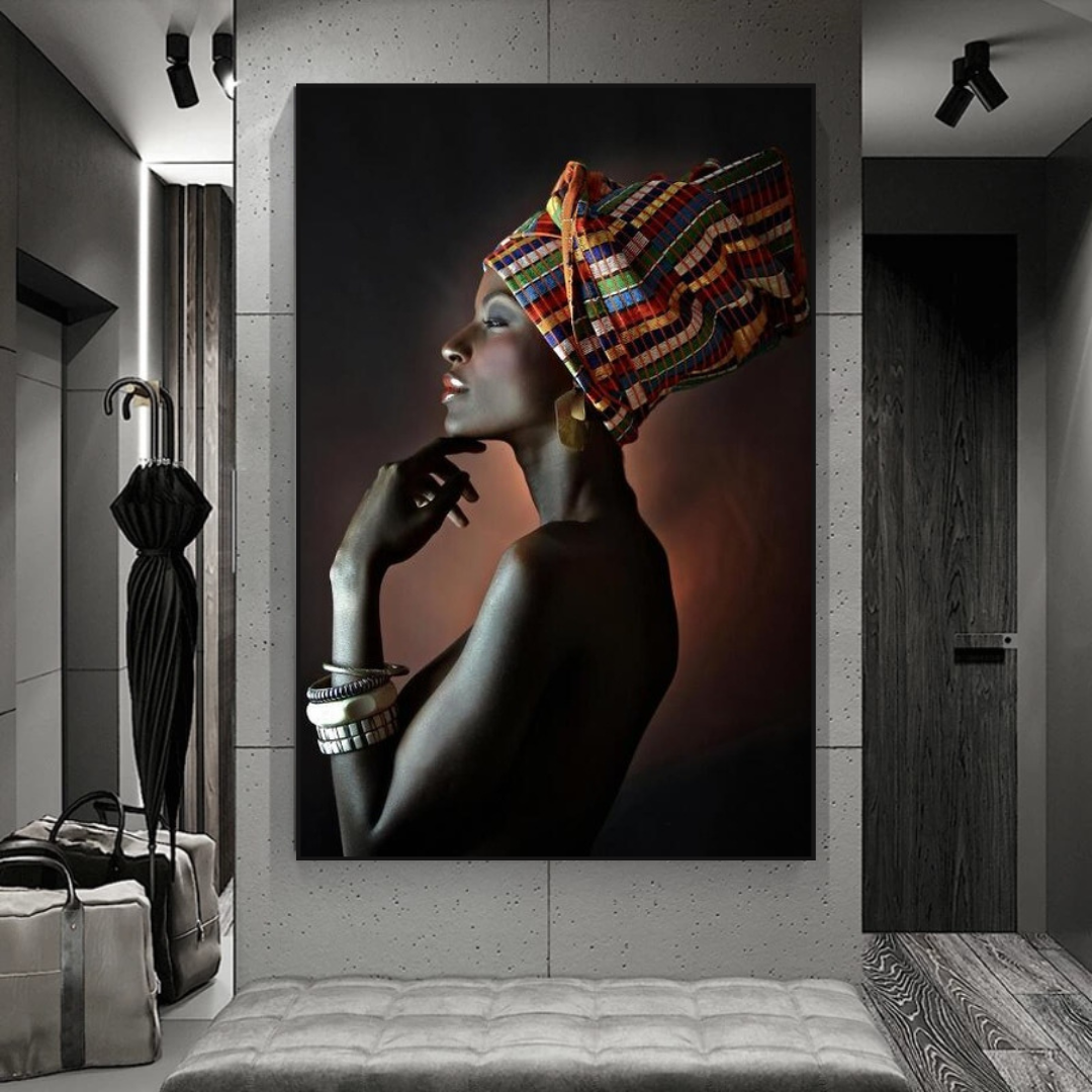 Afro Girl Crowned Flower Canvas Wall Art-ChandeliersDecor
