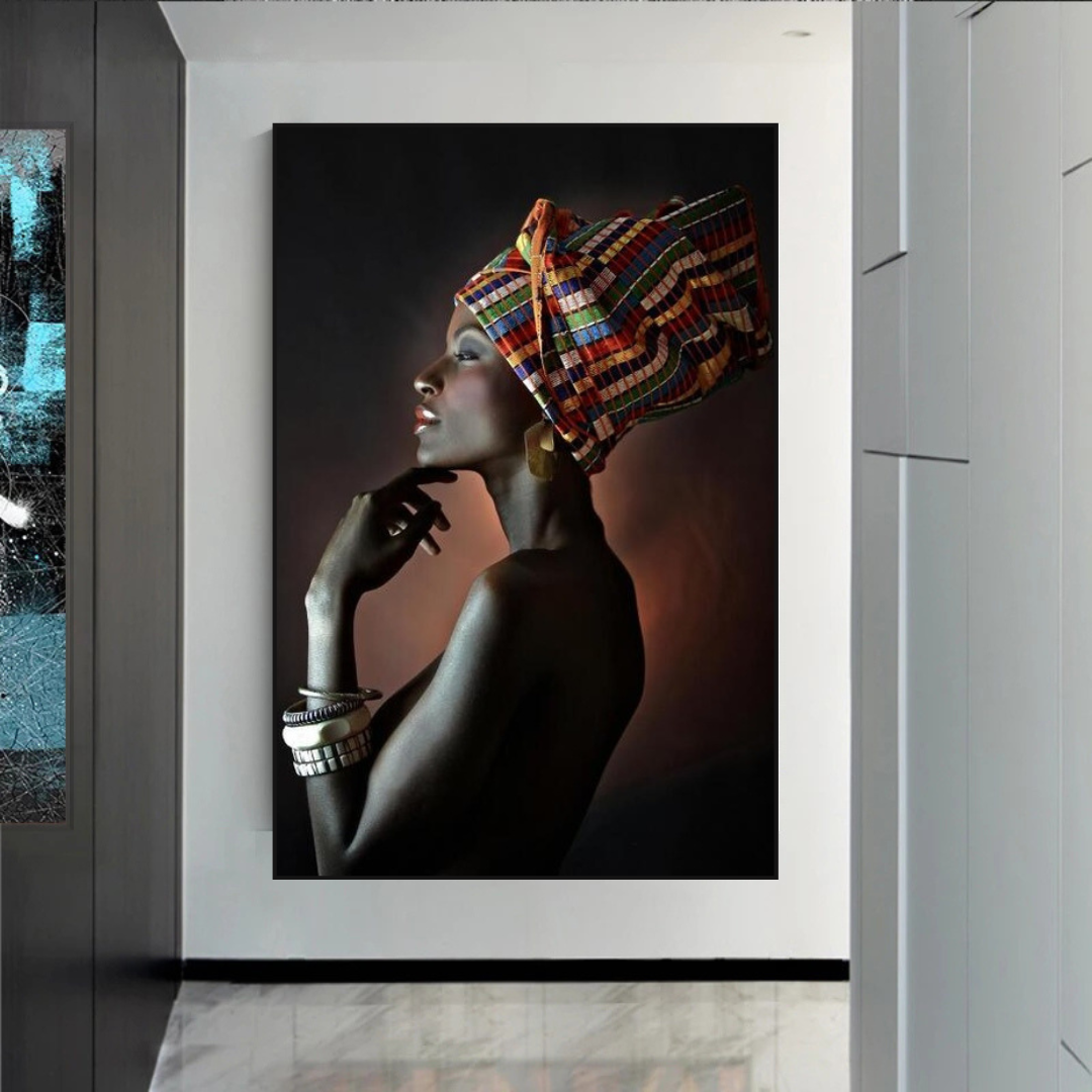 Afro Girl Crowned Flower Canvas Wall Art-ChandeliersDecor