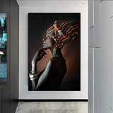 Afro Girl Crowned Flower Canvas Wall Art-ChandeliersDecor