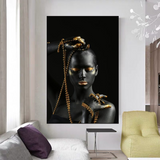 Afro Girl in Beads Jewel Canvas Wall Art-ChandeliersDecor