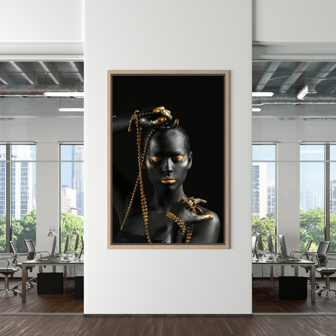 Afro Girl in Beads Jewel Canvas Wall Art-ChandeliersDecor