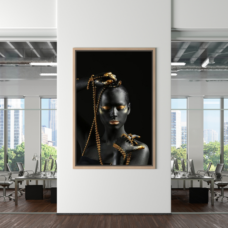 Afro Girl in Beads Jewel Canvas Wall Art-ChandeliersDecor