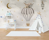 Air Balloon Safari Nursery Wallpaper Mural - Flying Safari-ChandeliersDecor.com