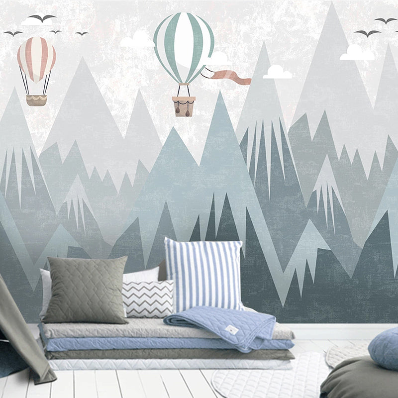 Air Balloons Flying over Mountain Peaks Nursery Wallpaper-ChandeliersDecor