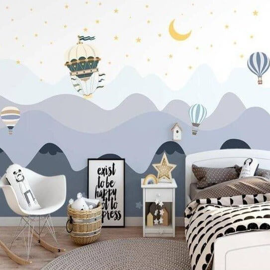 Air Balloons over Mountains - Kids Room Wallpaper-ChandeliersDecor.com