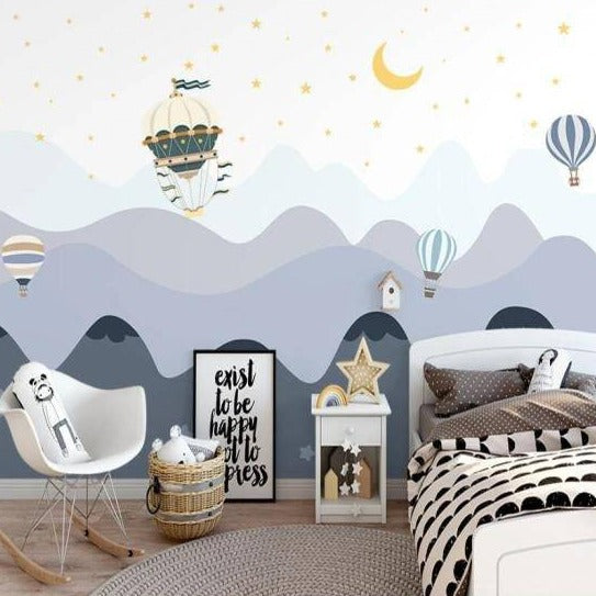 Air Balloons over Mountains - Kids Room Wallpaper-ChandeliersDecor