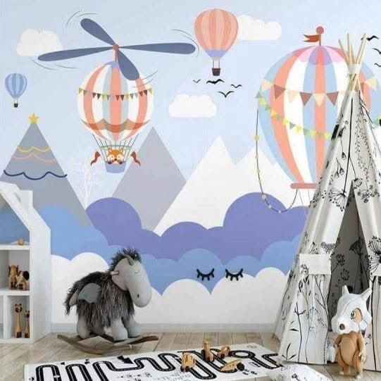 Air Balloons Travelling - Kids Room Wallpaper-ChandeliersDecor.com