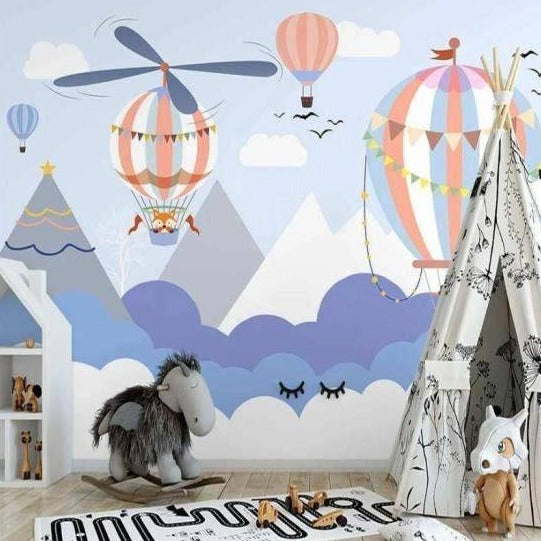 Air Balloons Travelling - Kids Room Wallpaper-ChandeliersDecor