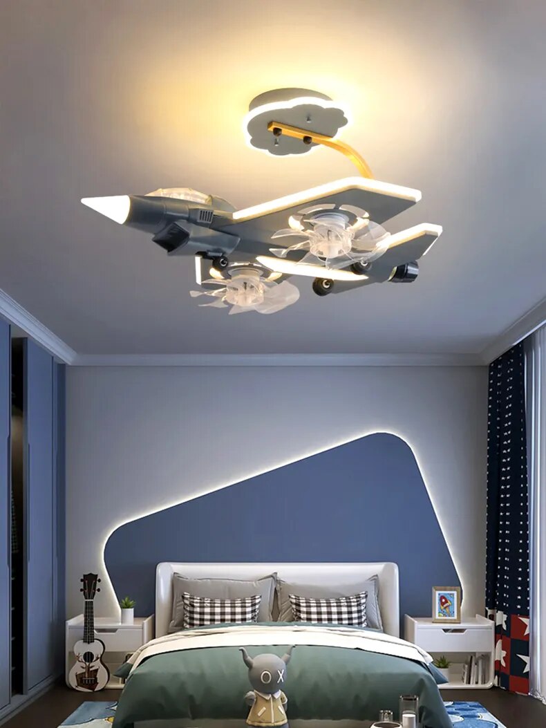 Airplane Ceiling Light with Fan for Kids Room-ChandeliersDecor