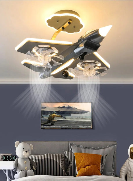 Airplane Ceiling Light with Fan for Kids Room-ChandeliersDecor