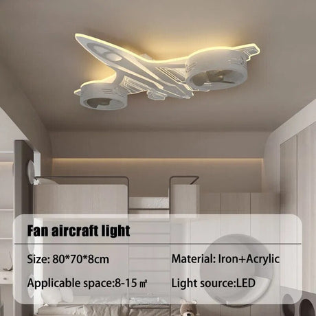 Airplane Ceiling Light with Fan for Kids Room - Light Grey-ChandeliersDecor