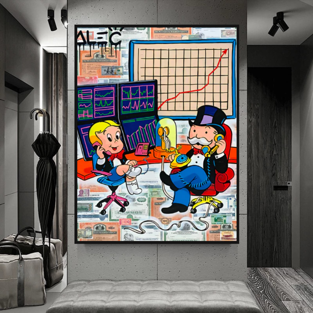 Alec Monopoly and Richie Rich in Forex Trading Crypto Canvas Print-ChandeliersDecor