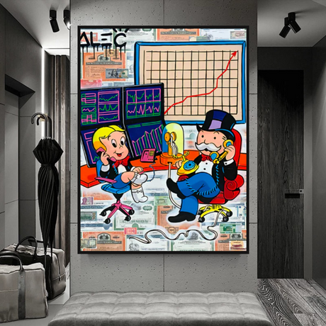 Alec Monopoly and Richie Rich in Forex Trading Crypto Canvas Print-ChandeliersDecor