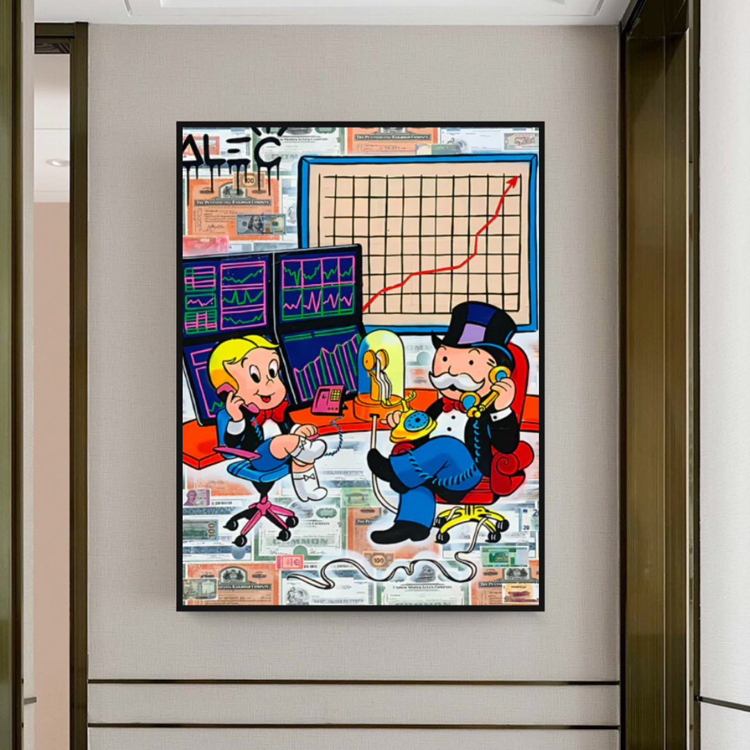 Alec Monopoly and Richie Rich in Forex Trading Crypto Canvas Print-ChandeliersDecor