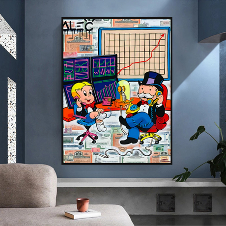 Alec Monopoly and Richie Rich in Forex Trading Crypto Canvas Print-ChandeliersDecor