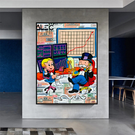 Alec Monopoly and Richie Rich in Forex Trading Crypto Canvas Print-ChandeliersDecor