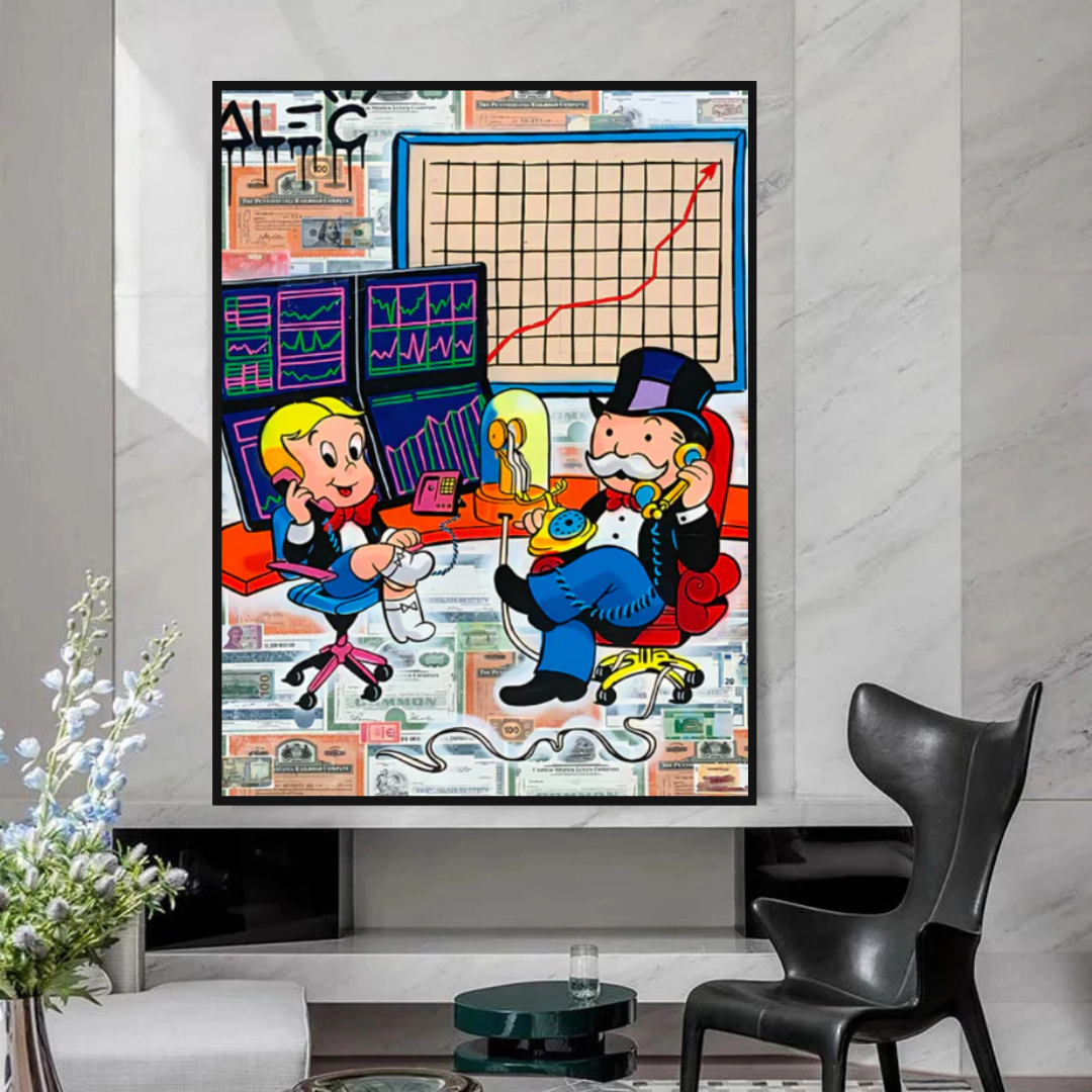 Alec Monopoly and Richie Rich in Forex Trading Crypto Canvas Print-ChandeliersDecor