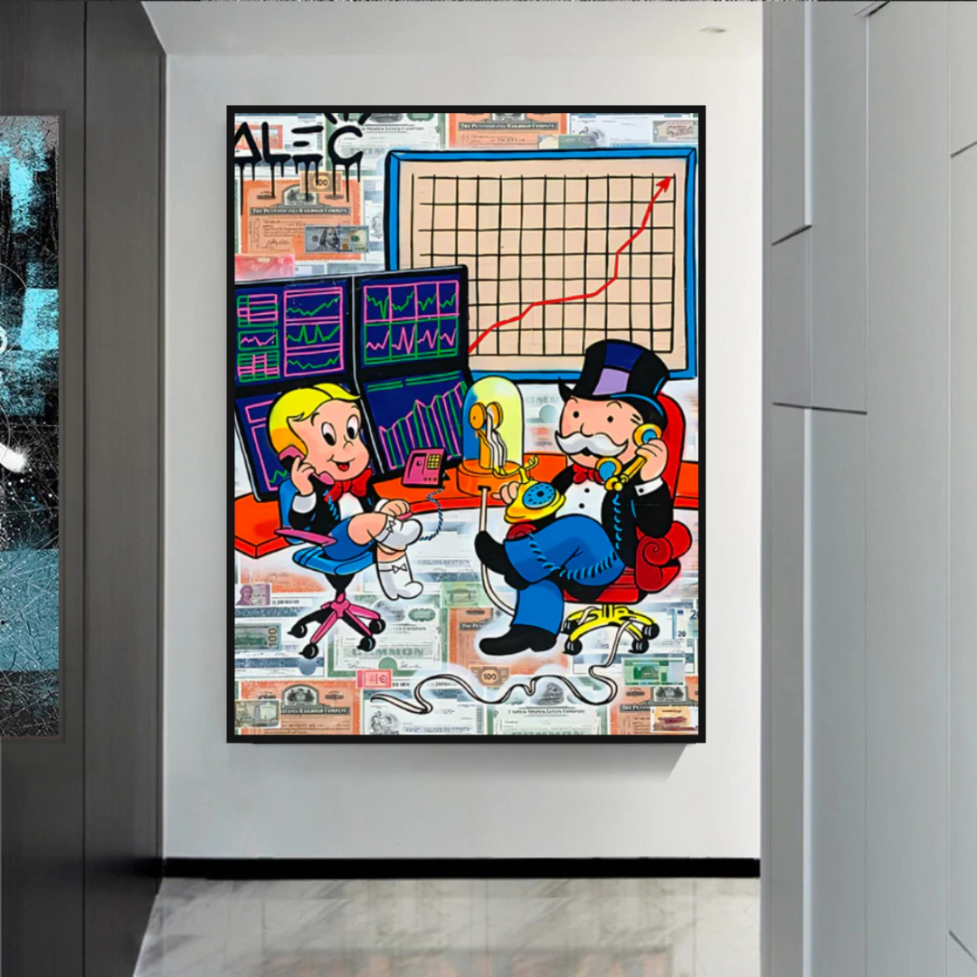 Alec Monopoly and Richie Rich in Forex Trading Crypto Canvas Print-ChandeliersDecor
