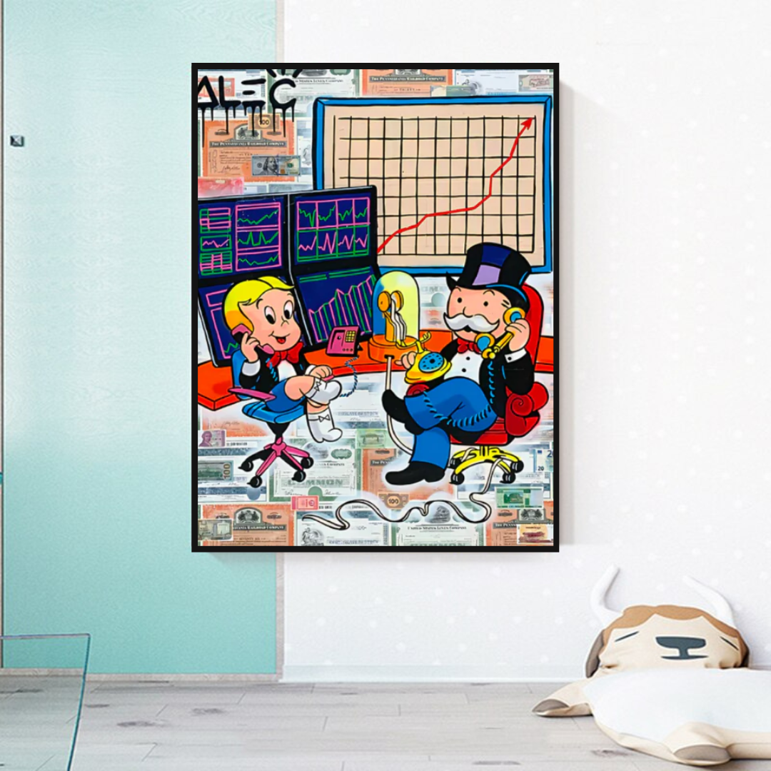 Alec Monopoly and Richie Rich in Forex Trading Crypto Canvas Print-ChandeliersDecor