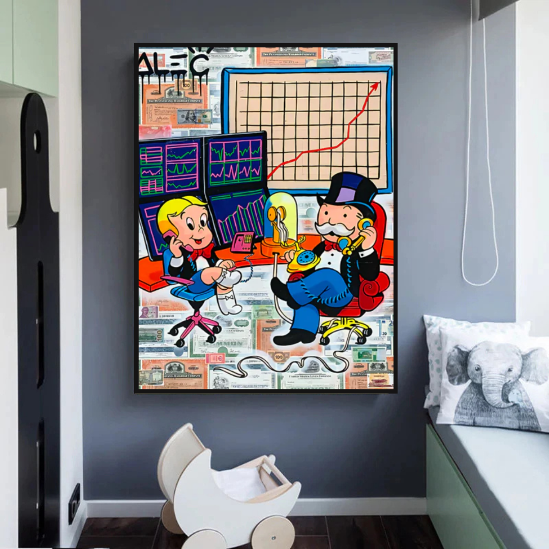 Alec Monopoly and Richie Rich in Forex Trading Crypto Canvas Print-ChandeliersDecor