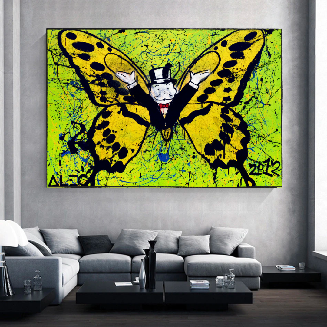 Alec Monopoly Art for Sale: Money Man Got Wings Canvas-ChandeliersDecor