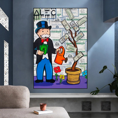 Alec Monopoly Art: Money Grows Graffiti Canvas Print-ChandeliersDecor