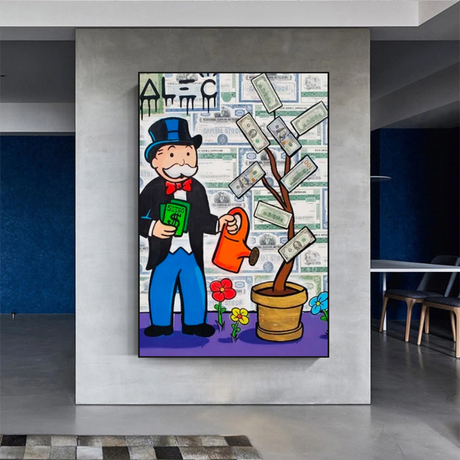 Alec Monopoly Art: Money Grows Graffiti Canvas Print-ChandeliersDecor