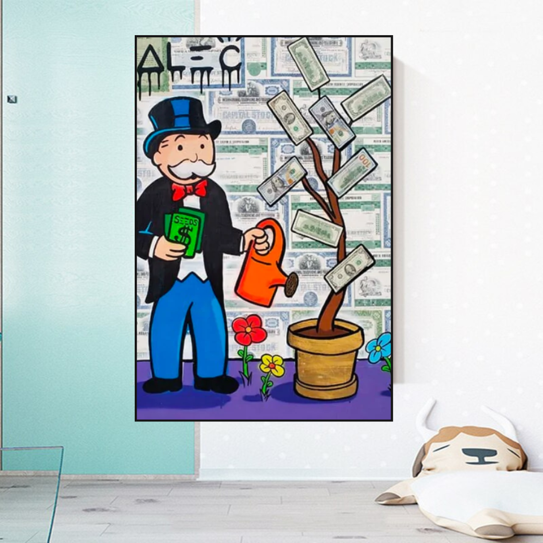 Alec Monopoly Art: Money Grows Graffiti Canvas Print-ChandeliersDecor