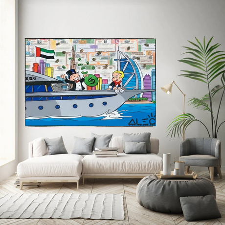 Alec Monopoly Art: Richie Rich Cruising Canvas Wall Art-ChandeliersDecor