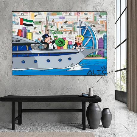 Alec Monopoly Art: Richie Rich Cruising Canvas Wall Art-ChandeliersDecor