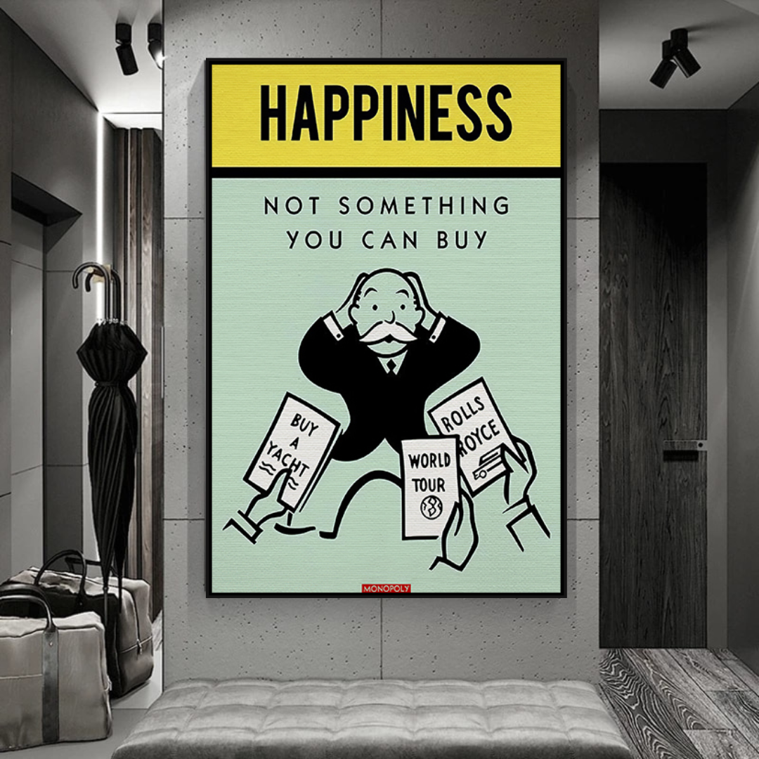 Alec Monopoly Cant Buy Happiness Play Card Canvas Wall Art-ChandeliersDecor