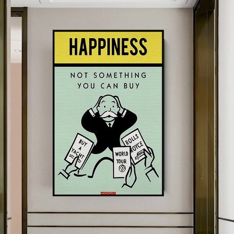 Alec Monopoly Cant Buy Happiness Play Card Canvas Wall Art-ChandeliersDecor