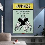 Alec Monopoly Cant Buy Happiness Play Card Canvas Wall Art-ChandeliersDecor