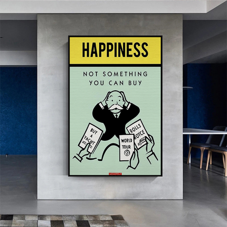 Alec Monopoly Cant Buy Happiness Play Card Canvas Wall Art-ChandeliersDecor