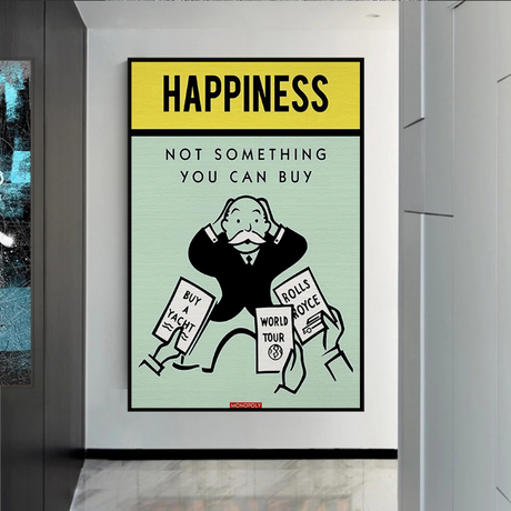 Alec Monopoly Cant Buy Happiness Play Card Canvas Wall Art-ChandeliersDecor